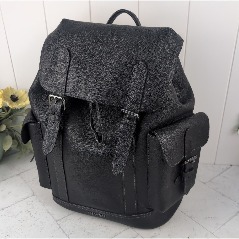 COACH Hudson Backpack Black Pebble Leather CB837560 - Excellent